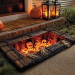 Skeleton Pit Halloween Rug, Fire Trapdoor Optical Illusion Spooky Floor Mat UK