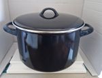 Black Enamel Metal Stewpot with Lid. Vintage Kitchenalia