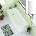 Bathroom Single Ended Bath tub Straight Acrylic Gloss White Square Screen Modern