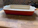 Le Creuset Shallow Rectangle Stoneware Medium Roasting Dish Volcanic Orange.