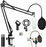 Microphone Stand Boom Arm, Mic Stand Desk Mount W/ Pop Filte Shock for Blue Yeti