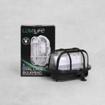 LED 9w Black outdoor caged glass oval bulkhead IP44 E27 commercial canopy light