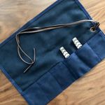 Navy Blue Waxed Canvas Brown Leather Six Watch Travel Roll Pouch Storage Case