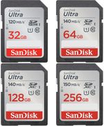 SanDisk Ultra SD Memory Card 32GB 64GB 128GB 256GB SDHC Class 10 For Cameras