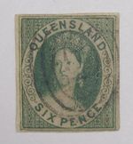 AUSTRALIA QUEENSLAND 1860 6d Green (SG3) - SUPERB Used, 4 x Margin - £950
