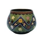 Antique Japanese Cloissone pot  Floral Green And Blue 2.5in X 3in