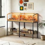 Wooden Hamster Cage Tempered Glass Small Pet Cage with Storage Shelf & LED Light