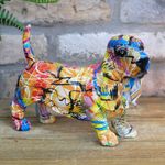 Basset Hound Graffiti Art bright colour paint splash ornament figurine sculpture