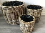 Round Planters / Baskets, Plastic Lined, Excellent Quality Kuba Rattan