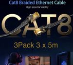 3 X Cat 8 Ethernet Cable 5m High Speed 40Gbps 2000MHz RJ45 Network LAN Gaming
