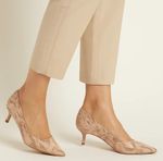 X M&S Wide Fit Leather Kitten Heel Court Shoes Beige Print Mix UK 5.5 RP £45