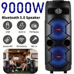 9000W Portable FM Bluetooth Party Speaker Dual 12" Woofer Heavy Bass Sound +Mic