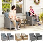 PE Rattan Garden Chairs Set of 2, Garden Armchairs with Cushions