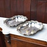 Antique 1870s Goldsmiths Alliance English Savory Silver Plate Serving Dish Pair