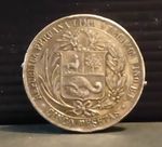 1880 Republic of Peru 5 Pesetas Silver Coin now Hand Engraved Love Token Brooch