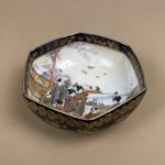 Antique Oriental Ceramic Hand Painted Bowl Plate Japanese Hexagon Dish Figures