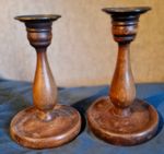 Vintage Wooden Pair of Candle Stands / Holders with metal top