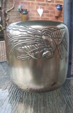 Japanese 19th Century Meiji Period Bronze Straight Vase With Mythical Birds.