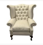 Queen Anne Wingback Armchair Chesterfield Style – Newly Reupholstered Cream