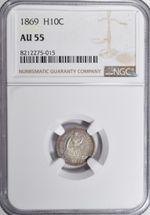 1869 SEATED LIBERTY HALF DIME ~ NICE LIGHT TONE NGC AU55!