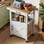 Kitchen Cart on Wheels Mobile Island Butcher Block Worktop Barn Door Towel Rail