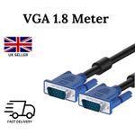 VGA Cable MALE TO MALE 15 PIN PC MONITOR TV LCD PLASMA HD SVGA LEAD 1.8 Meter
