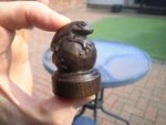 Carved wood netsuke of a frog on ball wooden collectable carving figure netski