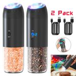 2Pack Gravity Electric Salt & Pepper Grinder Adjustable Pepper Coarseness w/ USB