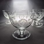 Set of 4 Vintage Etched Crystal Dessert Bowls Rose Floral Footed Dishes