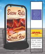 Bacon Rolls Served Here - Pavement Sign A Board Cafe Outdoor Shop ECO SWINGER