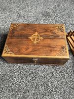 * Antique 19thC Anglo-Indian Campaign Writing Box Sheesham Wood Brass Inlay 13"
