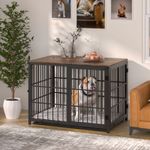 BingoPaw Wooden Dog Crate Heavy Duty Metal Bar Pet Kennel Cage Side End Table