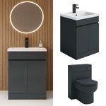 500mm 600mm Vanity Unit Basin & WC Toilet Unit Handleless Matt Anthracite