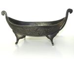 ANTIQUE CHINESE BRONZE BOAT SHAPED FOOTED CENSER BOWL / DRAGON & WAVES