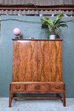Antique Walnut Linen Press Cabinet  Vintage Millinery Storage Cupboard  Drawers