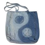 American Eagle Outfitters Denim Tote Bag Ying Yang Smiley Face Faded Distressed