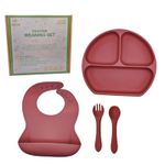 4pc BABY FEEDING SET - SILICONE SUCTION  PLATE WEANING SET - DARK PINK