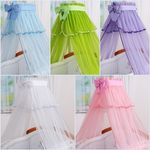 LUXURY BABY COT BED CANOPY DRAPE NET WITH DECORATIVE BOW GREEN PINK BLUE WHITE