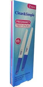 Clear and Simple Pregnancy Test Kit x2  Early Urine Over 99% Accurate 2 Tests