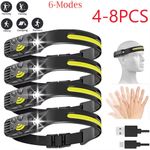 Head Torch Waterproof COB LED Headlamp Motion Sensor Work Light USB Rechargeable