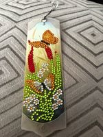 Diamond Art Floral Plastic Bookmark with Tassel, Rectangle Flowers Completed