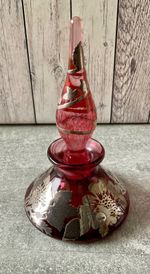 VINTAGE LAUGHARNE RUBY CRANBERRY GLASS SCENT BOTTLE, SILVER FLORAL APPLIED