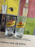 2 X Vintage French Schweppes Indian Tonic Glasses Retro French Kitch Bar Pub