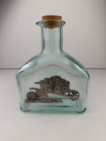 Vintage Aqua Glass Wine Decanter 75cl Pewter Goose Wheelbarrow Cork