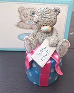 Me to You Tatty Teddy Bear Figurine Boxed Resin Gift Box "With Love" Grey/Blue