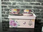 London Boutique Pink Bird/Rose Porcelain Cup and Saucer Set. 