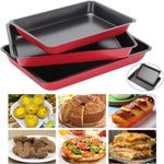 LARGE 3 PIECE NON STICK OVEN BAKING ROASTING PAN DISH ROAST TIN TRAYS SET BAKE