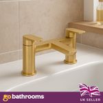 Brushed Gold Thermostatic Bath Filler Mixer Tap Twin Lever Bathroom Tap Modern