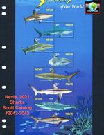 $33.00 Scott Value - 2021 NEVIS Sharks 2 very large s/s Caribbean Sea MNH NH UMM