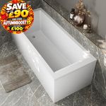 Modern Bathroom Single Ended 1700mm Straight Bath Square Acrylic White Bathtub